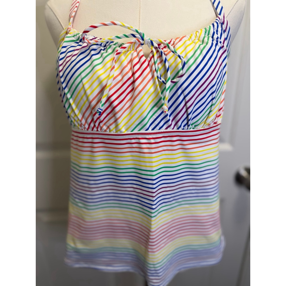 🌈 Women’s Rainbow Stripe Tie-Front Tankini Top – NWT - Lands’ End - Size 12🌈 - Picture 3 of 9
